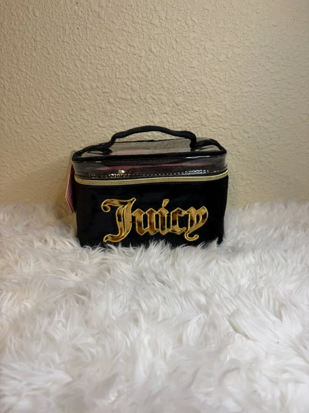 Juicy Couture Black Velour Travel Hygiene Cosmetic Bag Gold Logo NWT